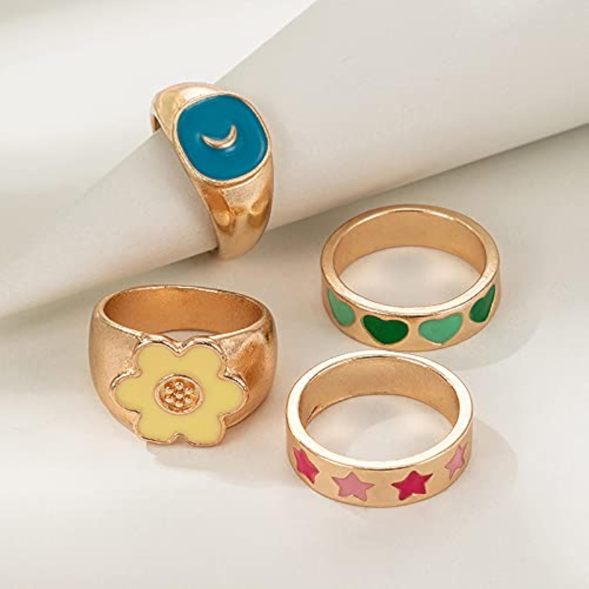 Plated Enamelled Combo of Rings, Stylish Set